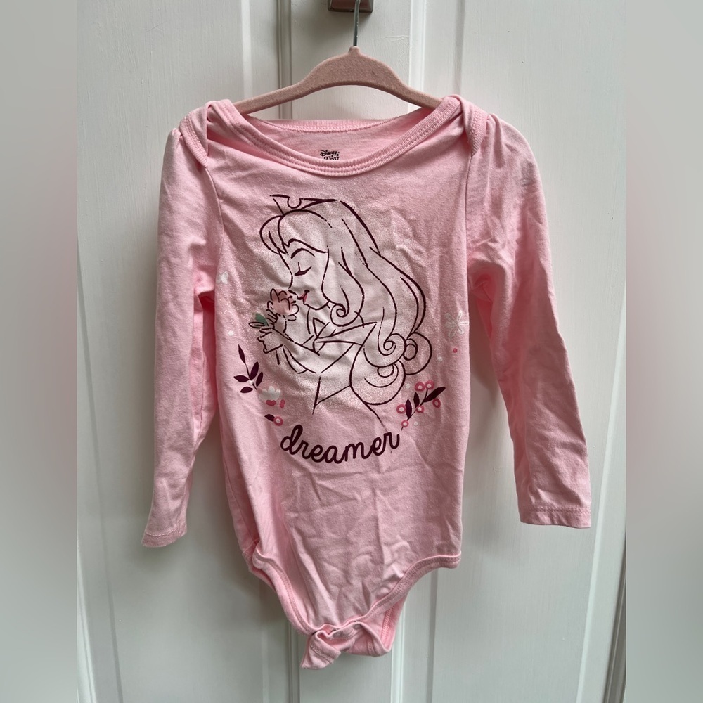Disney Baby 24M Dreamer Sleeping Beauty Aurora Pink Long Sleeve Girls Onesie